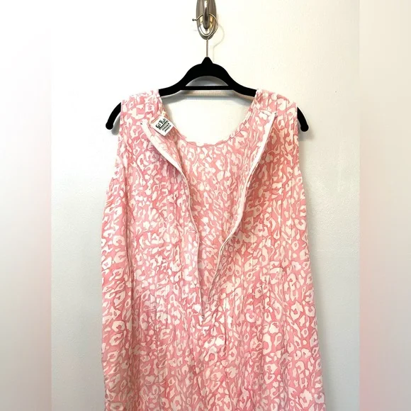 Go Fish Handmade Pleated Dress Sz Medium Pink Leopard Pleated Resort Beach Batik - Picture 4 of 5